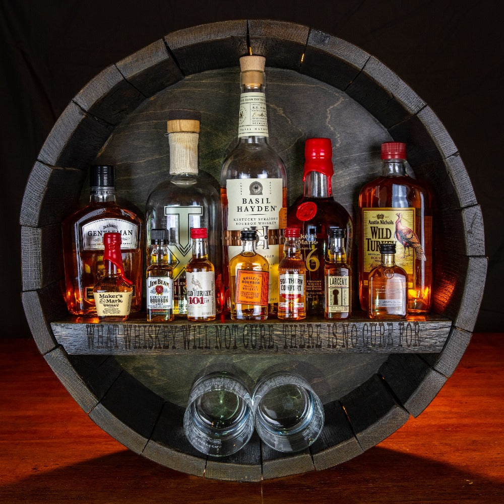Whiskey Barrel Shelf/bourbon Bar/wall Mounted Bar/alcohol Shelf/bar  Shelves/unique Bourbon Gifts/bourbon Barrel Cabinet/cocktail Cabinet 